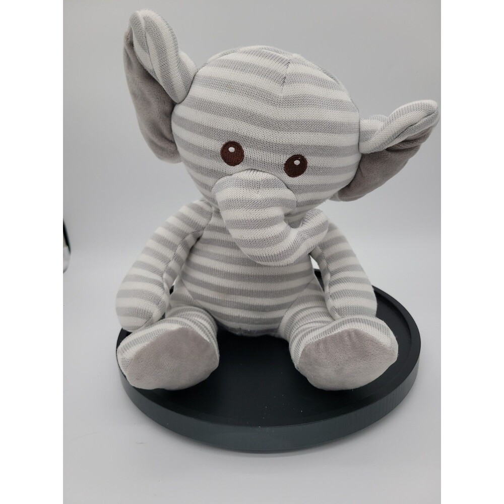 12” Goffa Knit Plush Elephant Gray White Stripe Toy